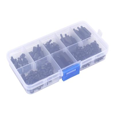 180 Stück Schwarzes Nylon M3 Sechskant Säule Außengewinde Innengewinde Abstandshalter Schraube Mutter Kit Box