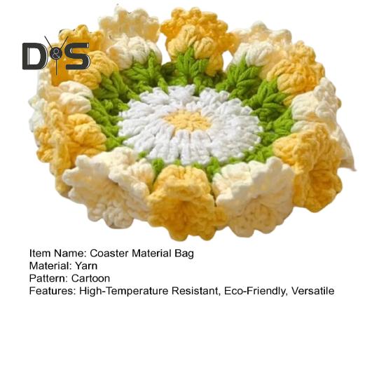 Kit de porta-copos Lily of The Valley, conjunto inicial de crochê faça você mesmo com fio e agulha, pacote de material de fio resistente ao encolhimento, projeto de decoração de mesa feito à mão