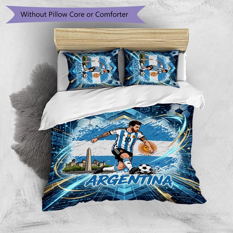 Set Biancheria da Letto Stampata Calcio Argentina 3 Pezzi Copriletto Traspirante Accogliente come Regalo per Inaugurazione Casa o Festa