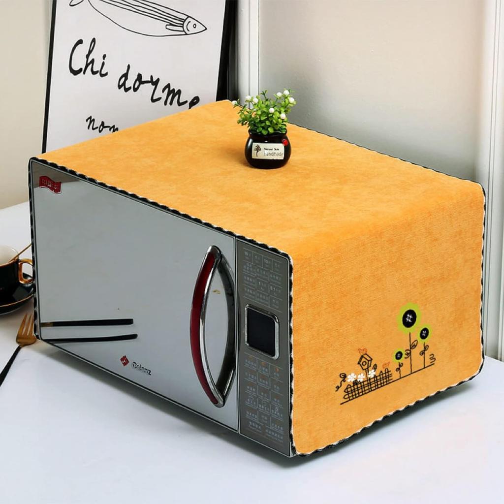 Microwave Oven Cover Dust Oil Proof Cotton Linen Waterproof Fabric Cloth Machine Protector Decorative Kitchen Appliance Cover 13.7x39.3 inches Flower