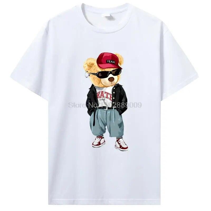 Herrmode Teddybjörn T-shirt Ren bomull Toppar T-shirt Roliga unisex-tröjor Sommar Oversized kvinnlig T-shirt Harajuku Streetwear