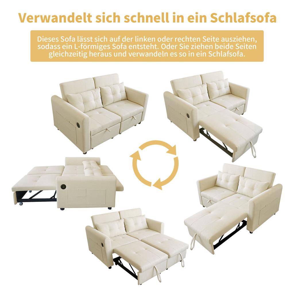 Design moderno: Divanetto 3-in-1 Divano Estraibile con Schienale Regolabile, USB, Tasche sui Braccioli e Cuscini. Adatto per Soggiorno, Camera da Letto, Appartamento