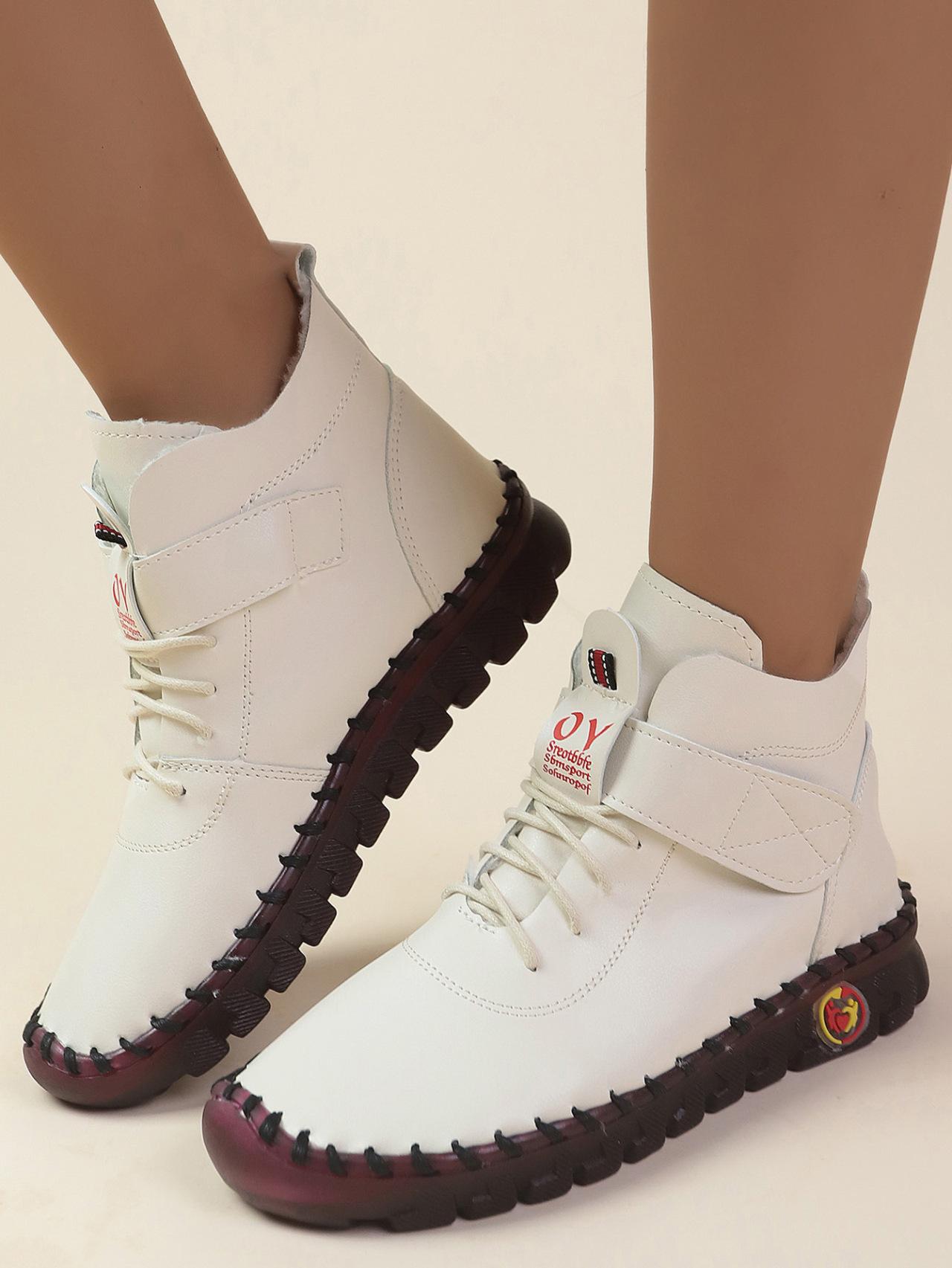 Новая зимняя женская обувь на шнуровке с круглым носком на липучке плюшевая теплая внутренняя часть короткие ботинки женские 35 белый 2889₽