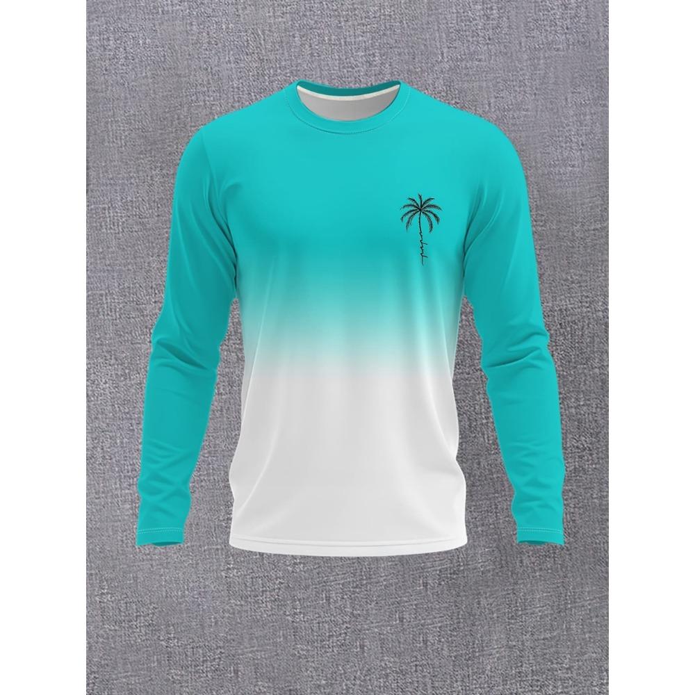 Autumn Casual Men's Long Sleeve T-Shirt Men's Fashion Tops Gradient Pattern Tees Crew Neck T-Shirt Outdoor Daily Clothes for Men
