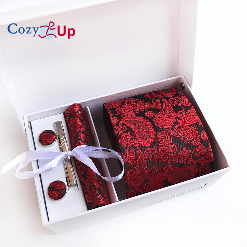 Cozy Up 6 Pieces Set Paisley Men's Tie Including Tie Square Scarf Cuff Tie Clip Gift Box