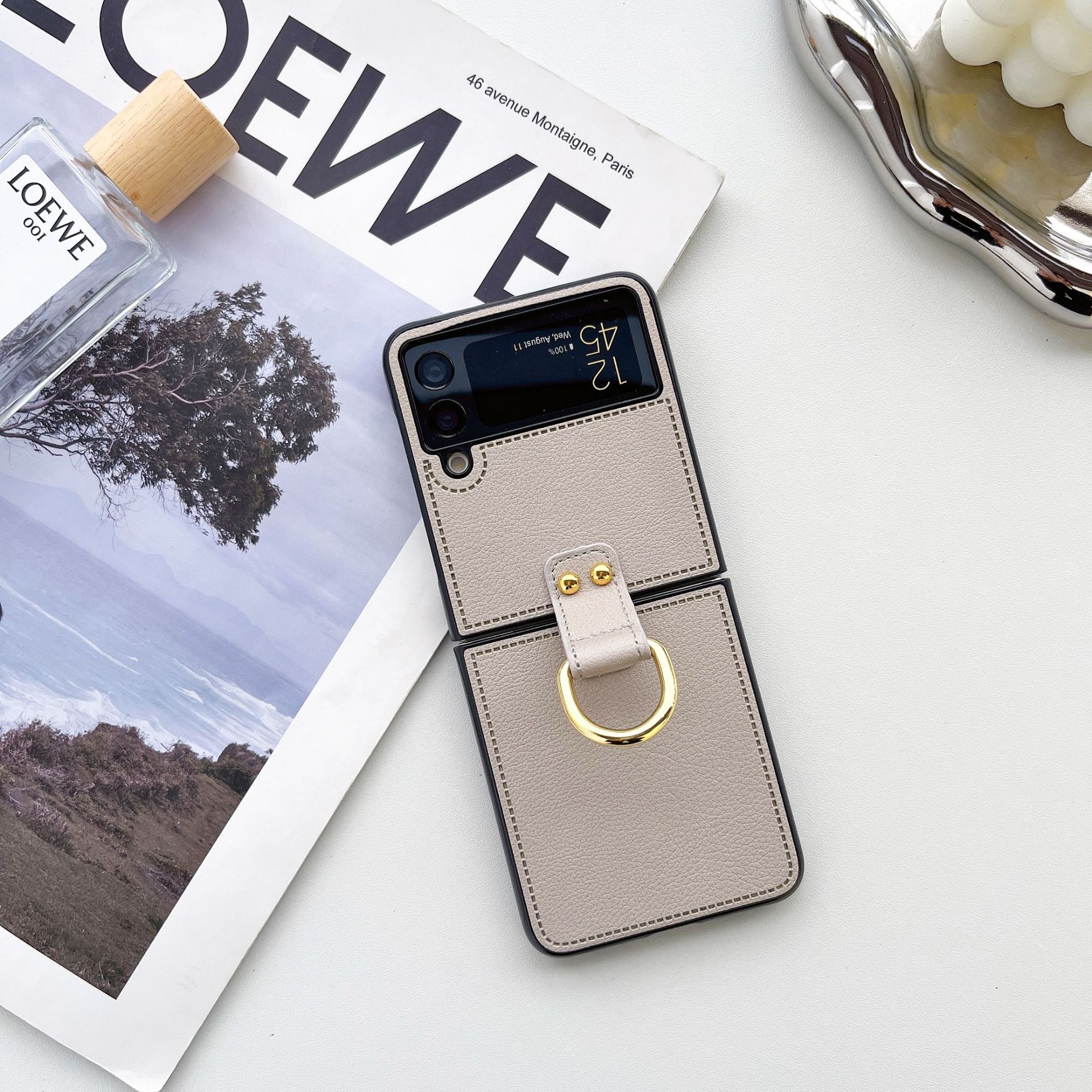 

Leather Phone Case with Ring Holder for Samsung Galaxy Z Flip 7 fe 6 5 4 Flip7 Flip6 5G Anti-Fall Matte Cover Non-Fingerprint Galaxy Z Flip5