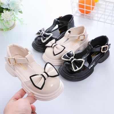 Girls Half Sandals T-strap Sweet Bows Kids Leather Shoes for Summer 2025 New Girls Princess Shoes Round Toes Soft Sole Ins Trend