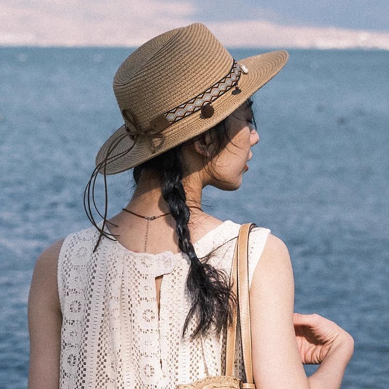 New Fashion Bohemia Style Vacation Straw Hat Women Beach Grassland Travel Retro Cowboy Sun Hat Women'S Wide Brim Panama
