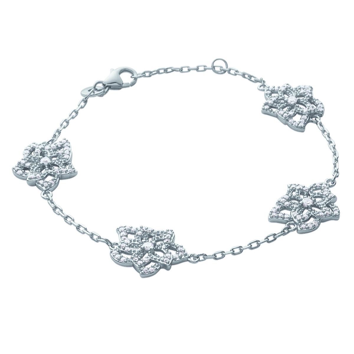 

Les Trésors De Lily [J8134] - Серебряный браслет Flora серебристо-белый - 18 см 15 мм
