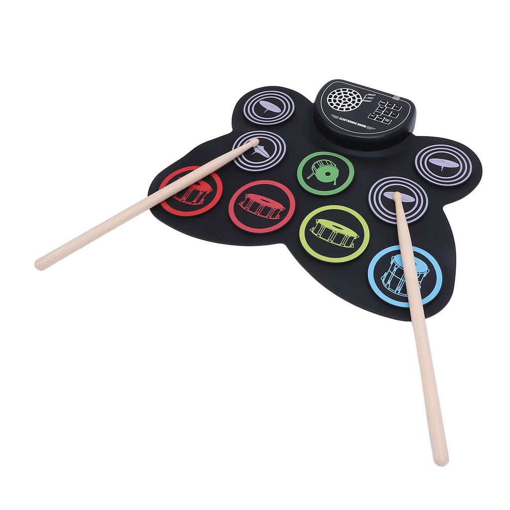 Electronic Drum Set Rechargeable 9 Pads Portable Roll Up Drum Pad Kit With Pedals Drumsticks Dual Speaker