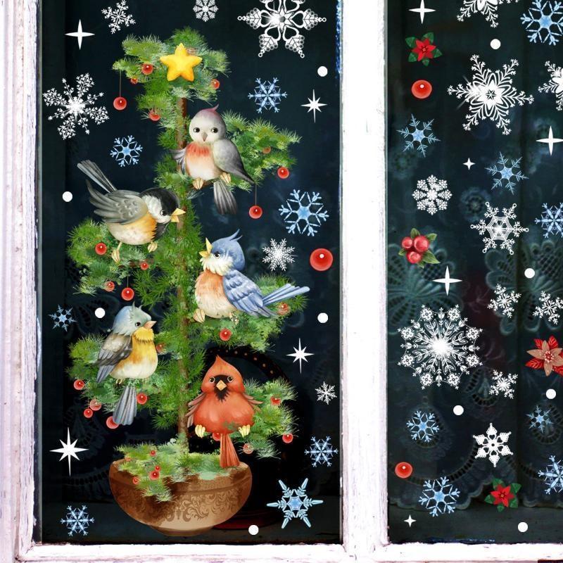 Snowflake Wall Sticker Christmas Tree Bird Christmas Wall Sticker Static Glass Sticker Window Sticker Home Decoration Wall Sticker