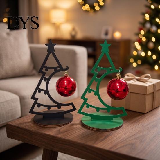 Modern Christmas Tree Decor Table Decoration, Metal Line Art Holiday Sculpture with Gift for Colleagues Red Ball Ornament Xmas Party Desk, Shelf,