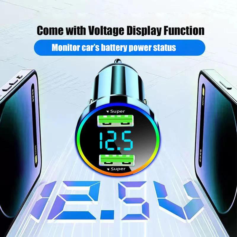 USB Car Charger 300W Dual Port Super Fast Charging Adapter with Voltage Monitor LED Light for Samsung Oneplus Huawei OPPO iPhone