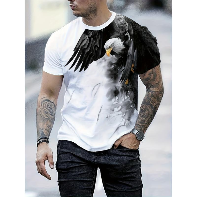 Men's Summer Casual 3D Eagle Printed T-shirt Round Neck Short Sleeve Outdoor Pattern T-shirt