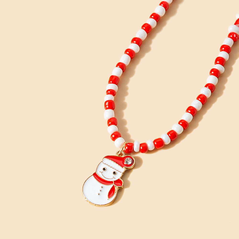 Christmas Drip Santa Elk Pendant, Vintage Color Matching Beads Christmas Tree Necklace Female