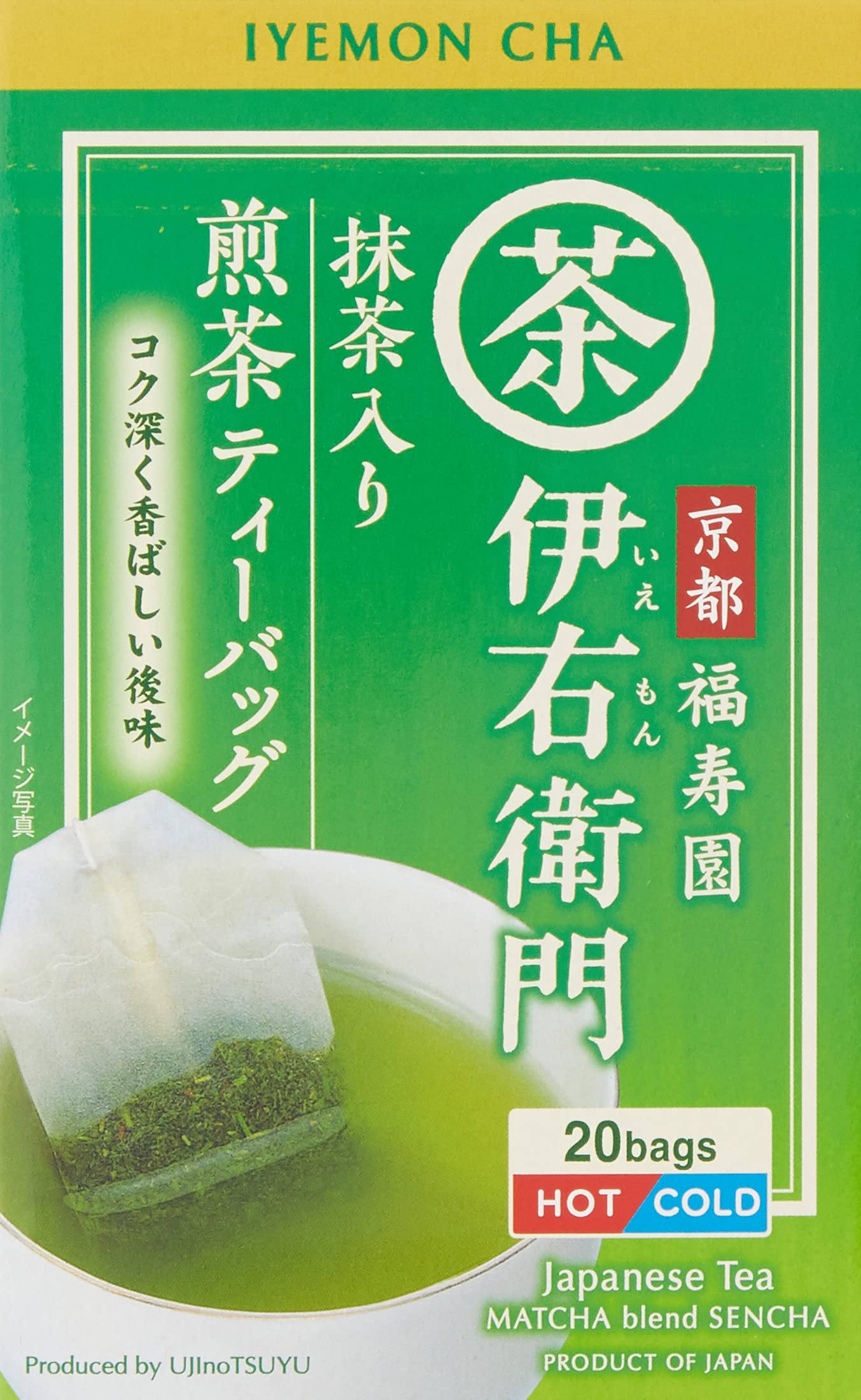 Ujinotsuyu Iyemon Sencha Tea Bags with Matcha x 20 x 6 bags (2g bags)