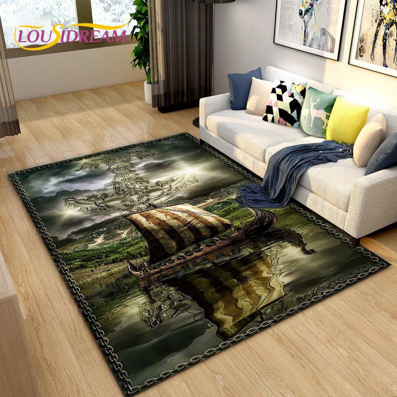 Vikings Nordic Mythology Odin Area Rug,Carpet Rug for Living Room Bedroom Sofa Doormat Decoration,Kids Play Non-slip Floor Mat
