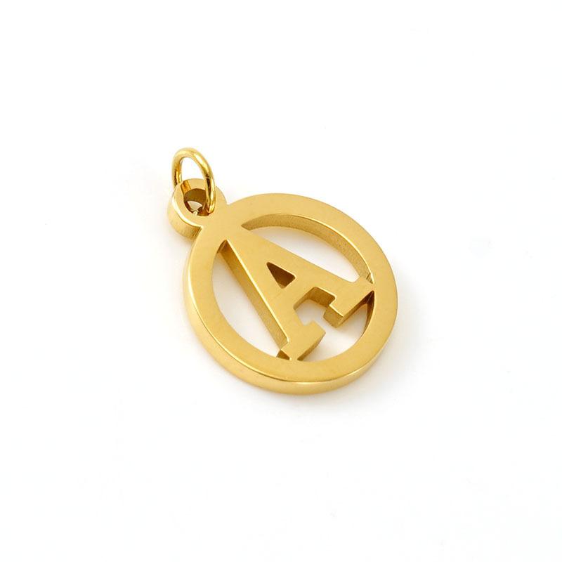 Englischer Buchstabe DIY Anhänger, modischer Edelstahl runder Doppelkreis hohler Buchstaben Halskettenanhänger