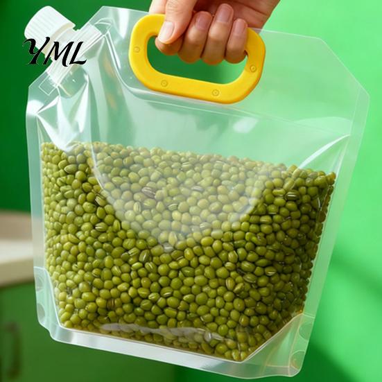 Reusable Food Storage Bags 5PCS Grain Bag with Handle, Large Capacity Cereal Container, Vertical Standing Pouch Organizer, Moisture Proof for