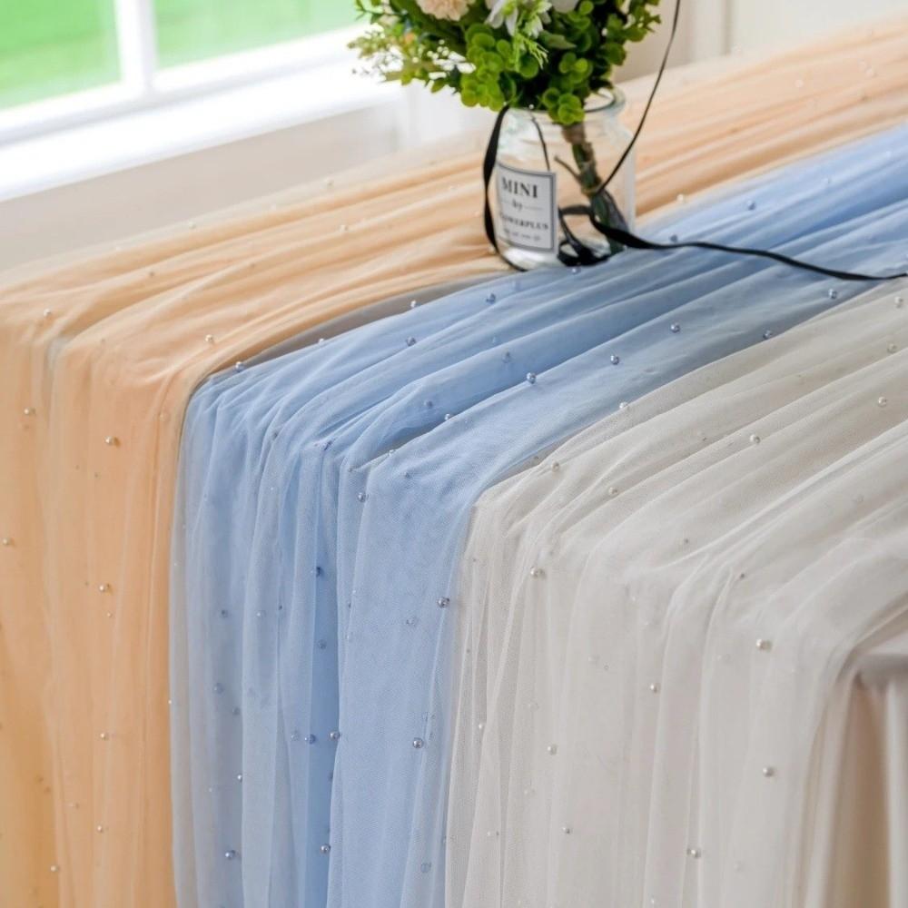 Household Decorations 0.75*3M Table Flag Semi Transparent Gauze Mesh Pearl Chiffon Sheer Drapes Pearl Tulle Table Cloth Shower