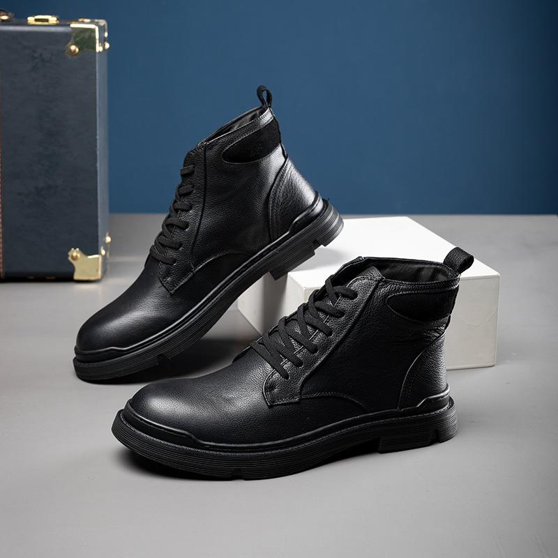 Herrenschuhe Herbst und Winter neue Martin Stiefel erste Schicht Rindsleder schlichte Samt Stiefeletten Pendler Business formell lässig Lederstiefel