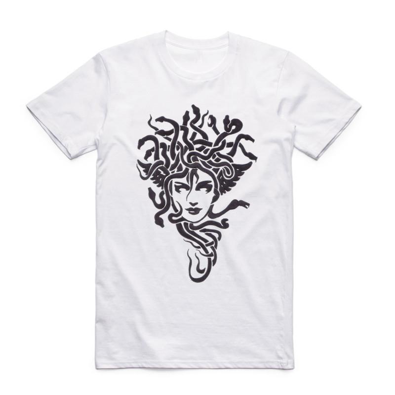 

2019 S-XXX Men Woman Mythology Medusa White T-shirt Short sleeve O-Neck casual Fashion Camisetas Harajuku Tshirt 4XL