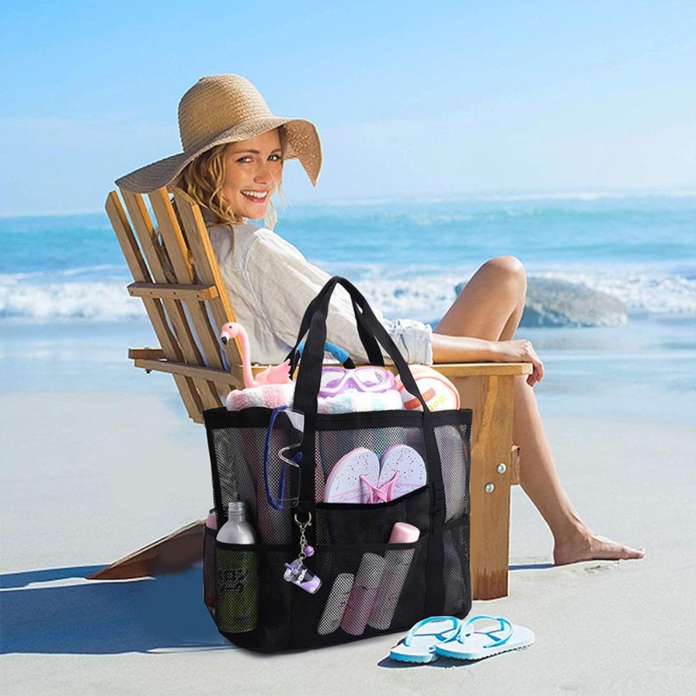 Beach Bag Large Capacity Toy Mesh Swimming Bag Multifunctional Travel Shoulder Beach Bag Swimsuit Storage Bag