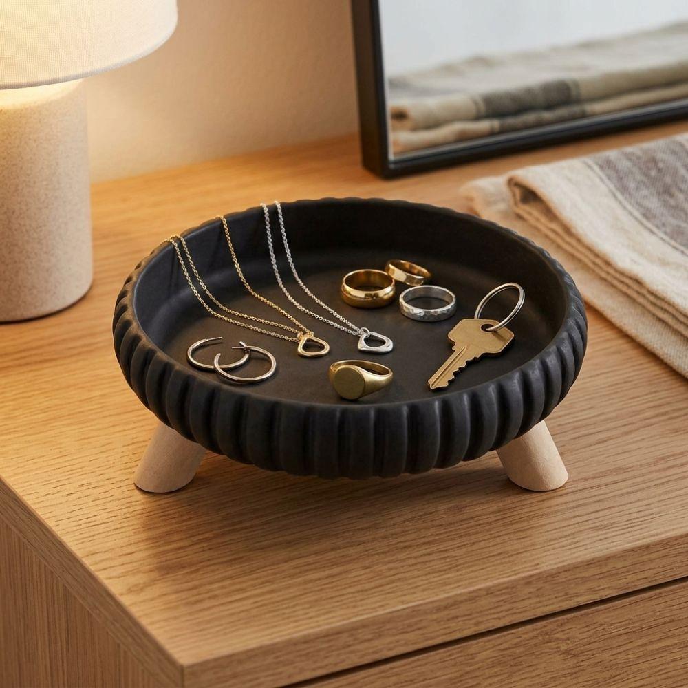 Artistic Three-Legged Storage Tray Round Sundries Storage Dish Catchall Tray Desktop Organizer