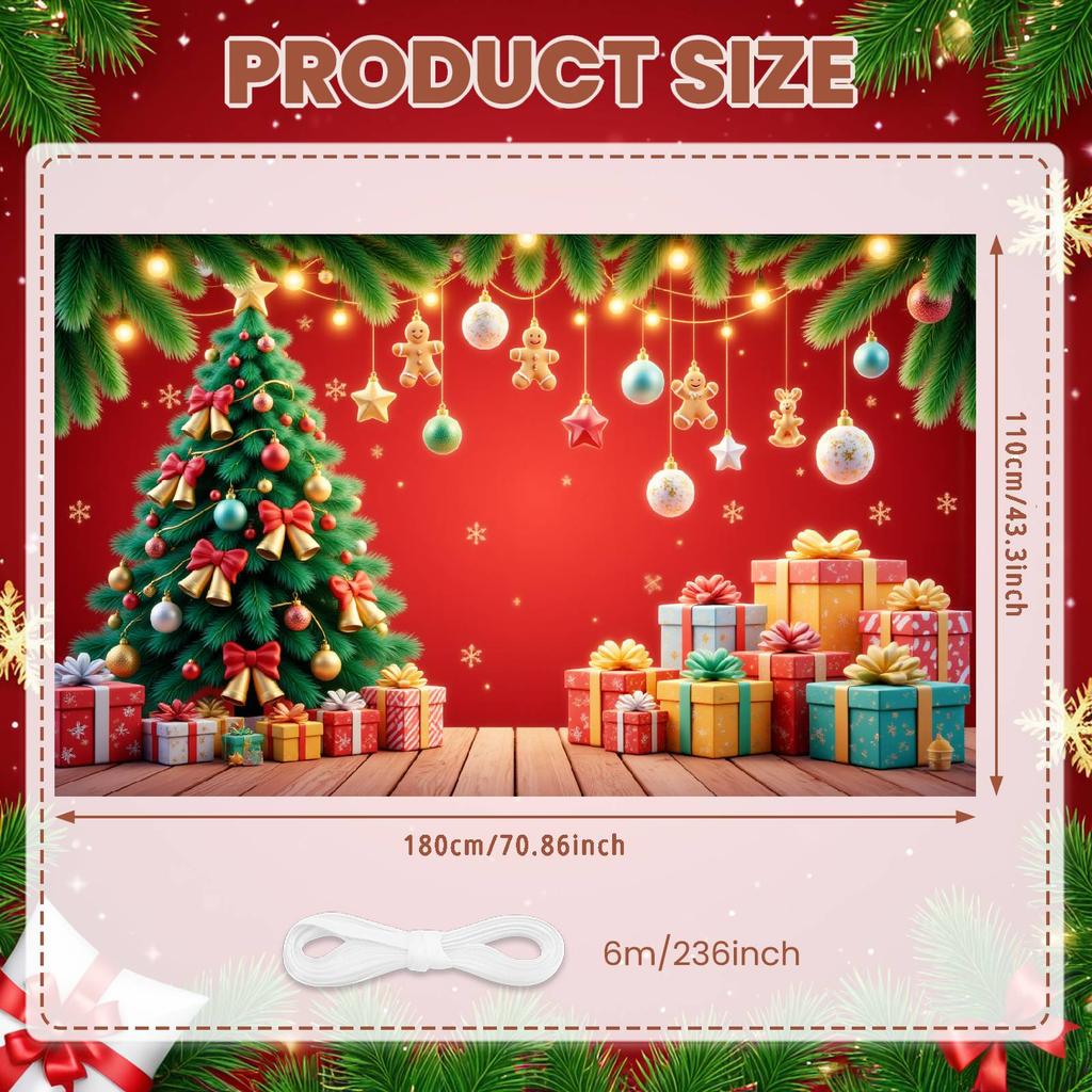 Christmas Banner Xmas Tree Gift Boxes Golden Bell Merry Christmas Party Decor Backdrop Christmas New Year Party Photo Background