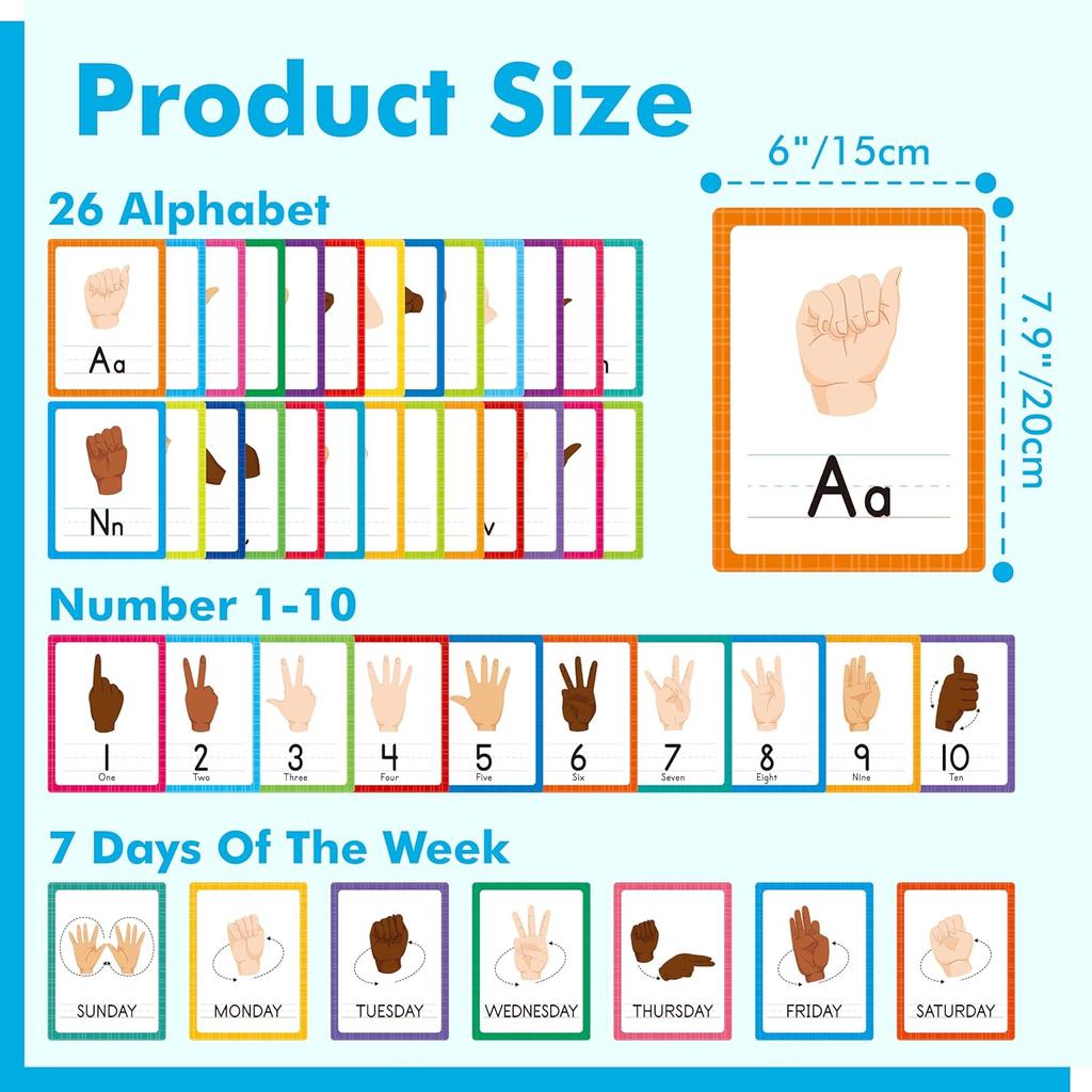ASL Alphabet Line Bulletin Board Set, 43pcs Letters Numbers Week Sign Language Decorations, 26 Letters/7 Days of the Week1-10 Numbers Small Posters