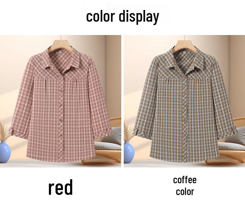 2026 Stylish Plaid Print Top for Middle-Aged & Elderly Women - Mom's Summer Fashion Shirt
