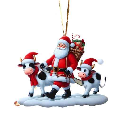 Christmas Ornaments for Tree Acrylic Cartoon Animal Car Rear Mirror Hanging Charm 2D Flat Cat/Dog/Bear/Rabbit Pendant for Tree Auto Interior Accessory