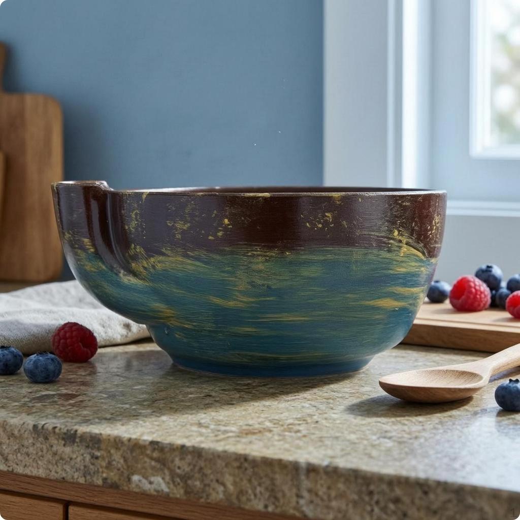 Drain Bowl Slotted Spout Layered Texture Dark Green