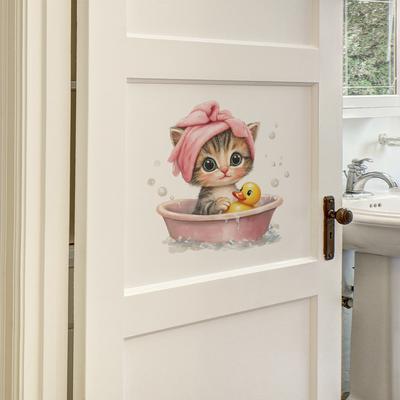 Cartoon Kätzchen Bad Badezimmer Badezimmer Zuhause Hintergrund Wand Verschönerung Dekoration Wandaufkleber