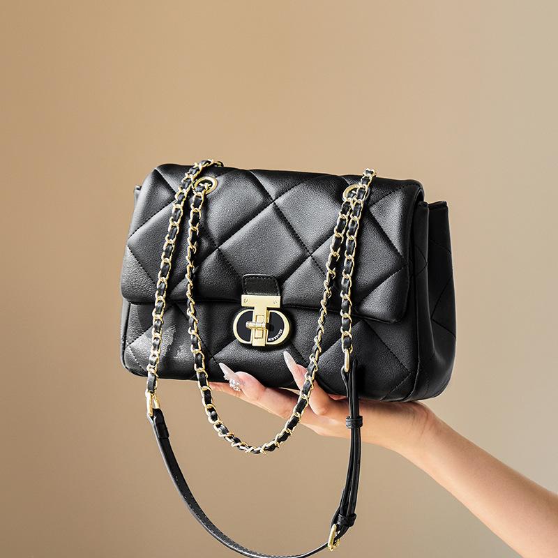 Mrs. Qiao Black Bag 2025 New Small Chain Bag Autumn Winter Women's Crossbody Bag Single Shoulder Genuine Leather Women's Bag