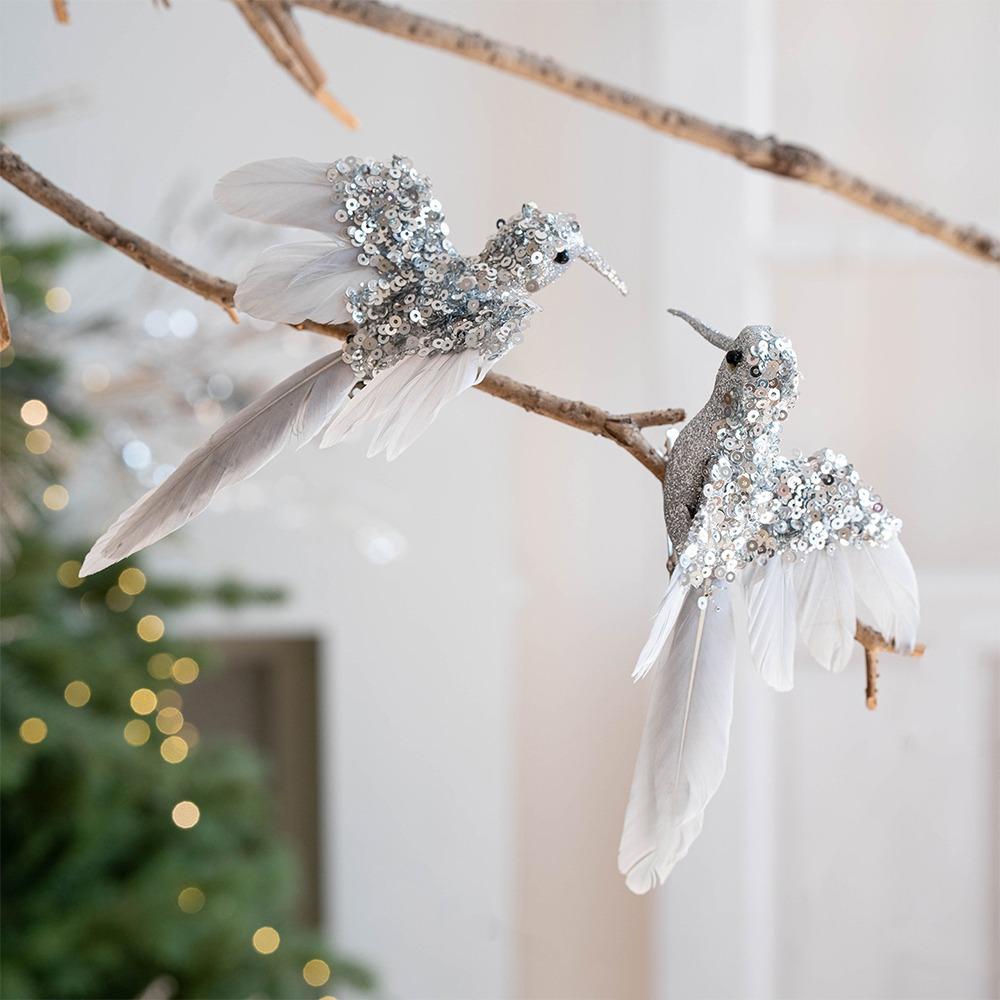 2pcs Glitter Christmas Foam Bird Beautiful Handmade Feather Birds Ornaments Realistic Artificial Birds Pendants Party Decoration