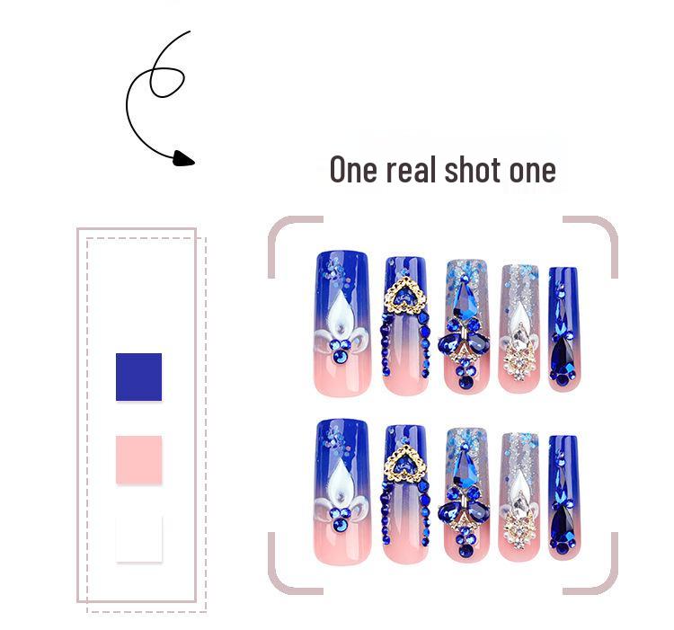 French Flash Diamond Wearable Nails - Pipe-Shaped Rectangular Fake Nail Tips