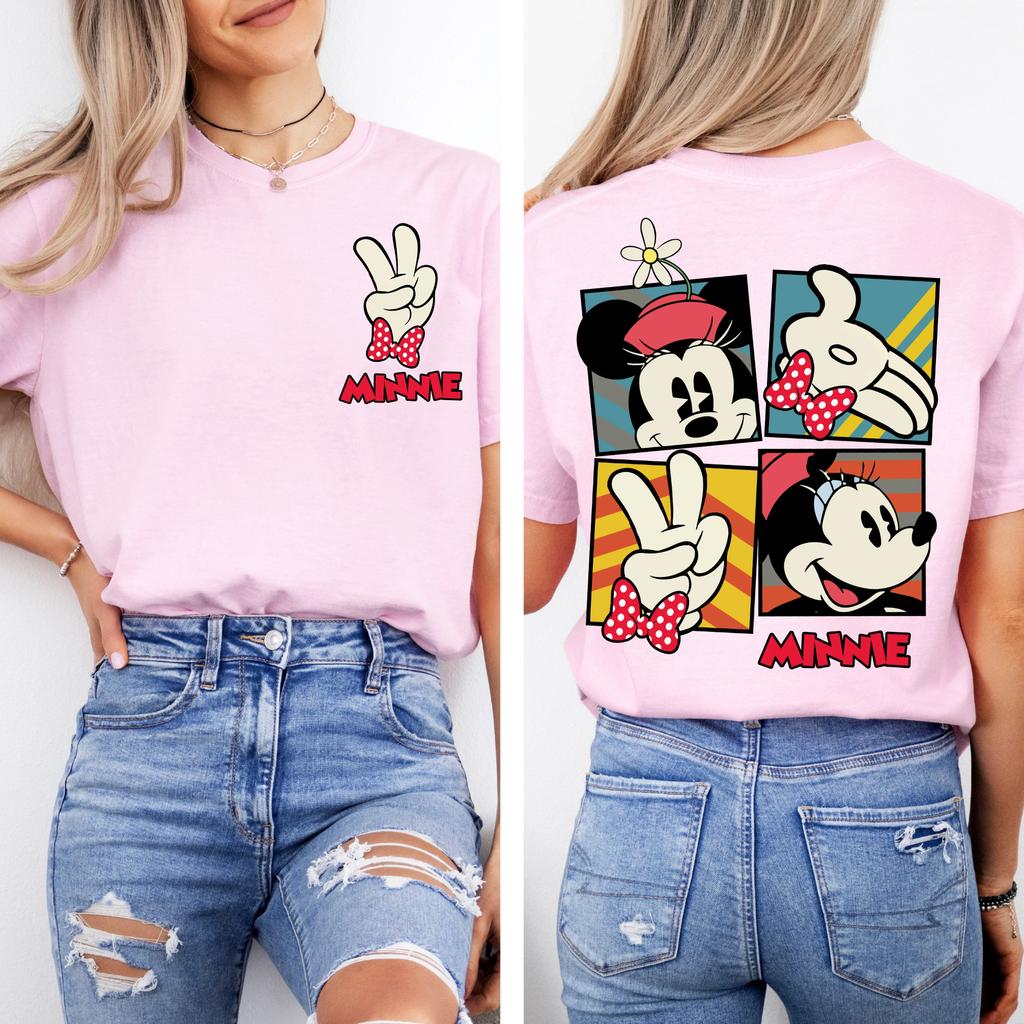 Estate 2025 A due lati Disney Classico Minnie Mouse Posa Mickey e Amici Disney Carina Minnie Mouse 100% Puro Cotone Stampata Maglietta