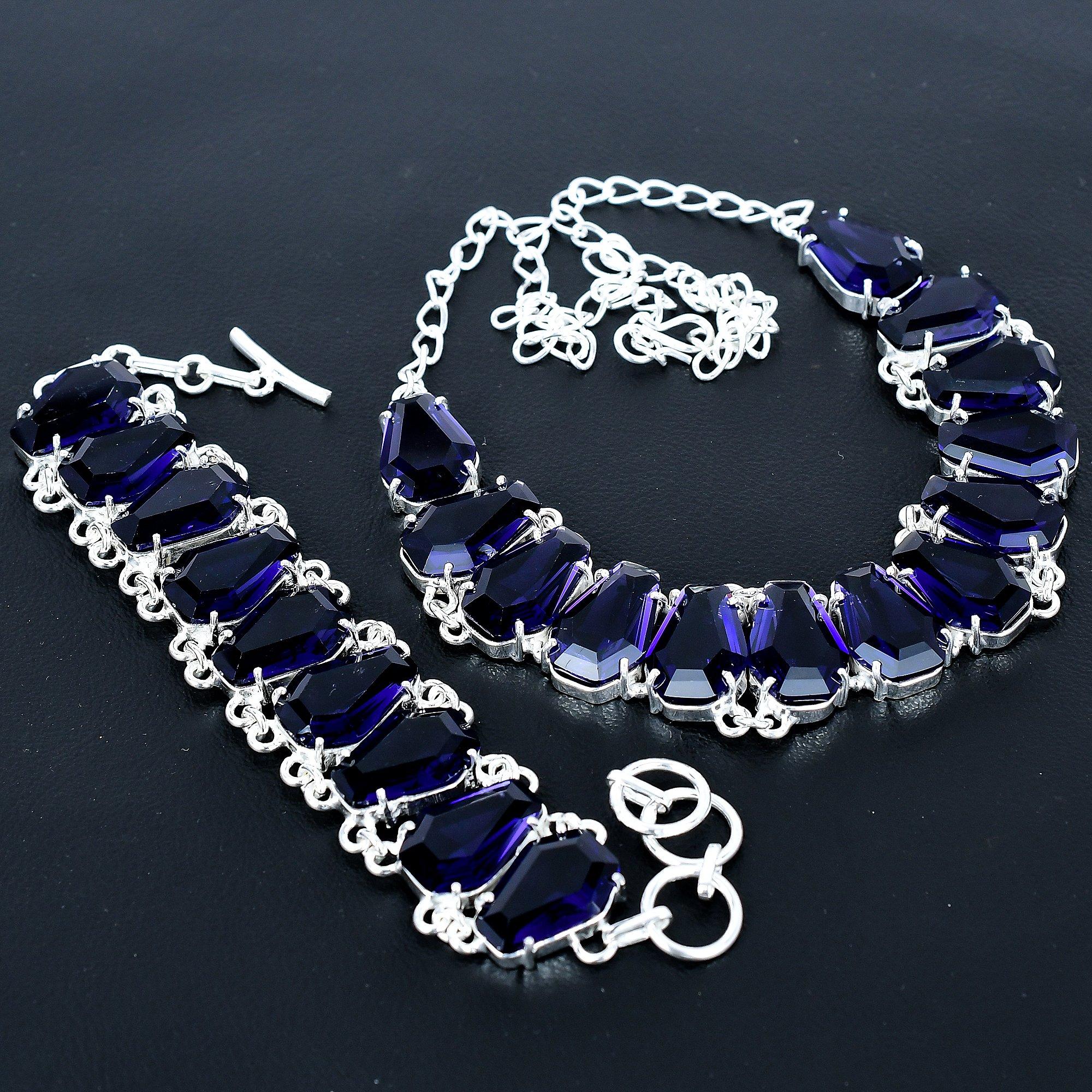 

Amethyst Necklace & Bracelet Jewelry Set, Coffin Amethyst Gemstone 925 Sterling Silver Handmade Jewelry Unique Collection, Valentine s Day Gift 20 фіолетовий