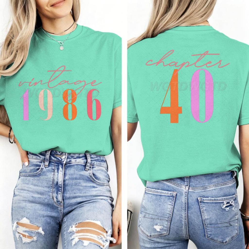 Vintage 1986 Kapitel 40 beidseitiger Print T-Shirt Unisex 40. Geburtstag Kurzarm Grafik-T-Shirt Kapitel 40 Klassische Oberteile