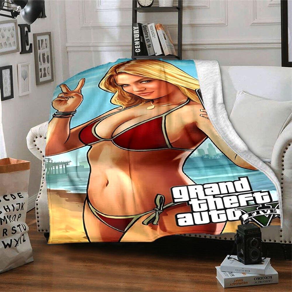 1 buc. Pătură moale din flanelă Grand Theft Auto cu imprimeu de designer O pătură confortabilă pentru toate anotimpurile, perfectă pentru canapea, pat, birou