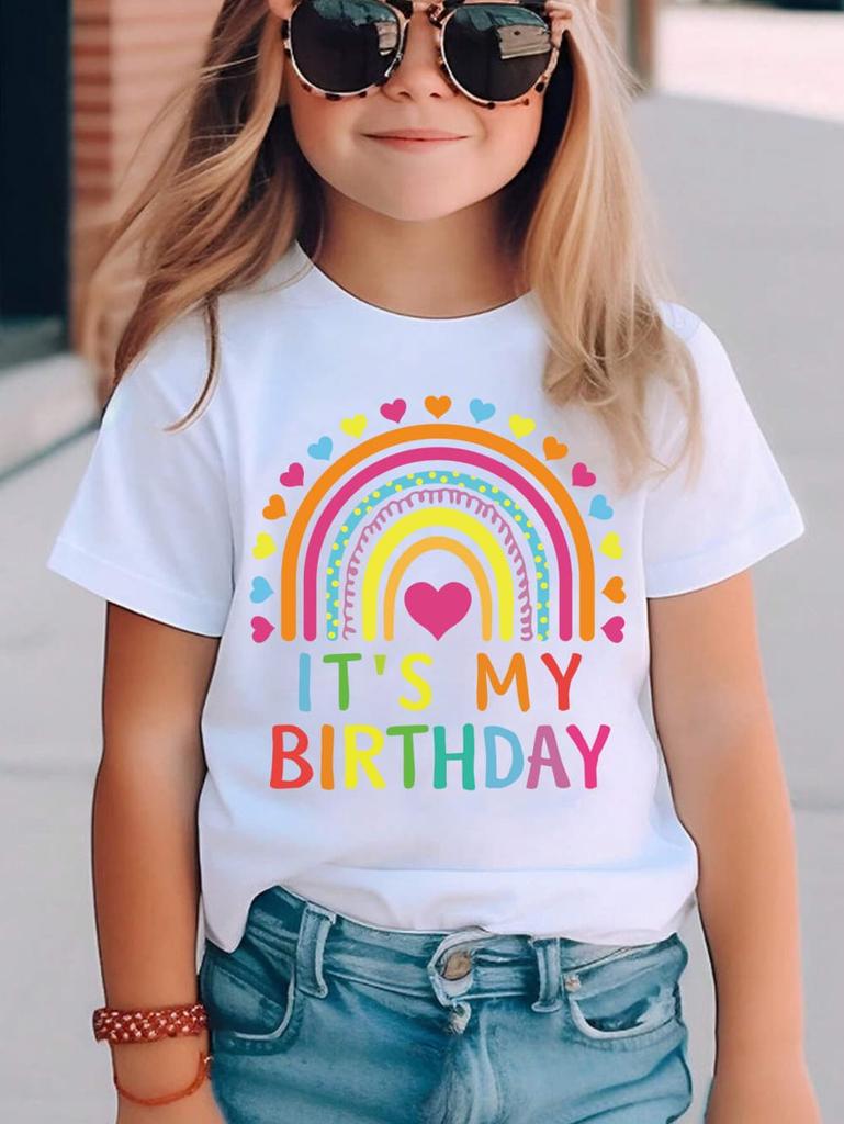 Girl Clothes Birthday Princess Printed Girls T-Shirt Happy Birthday Girl Party Outfit Tops Kids Short Sleeve Tshirt Kids Clothes