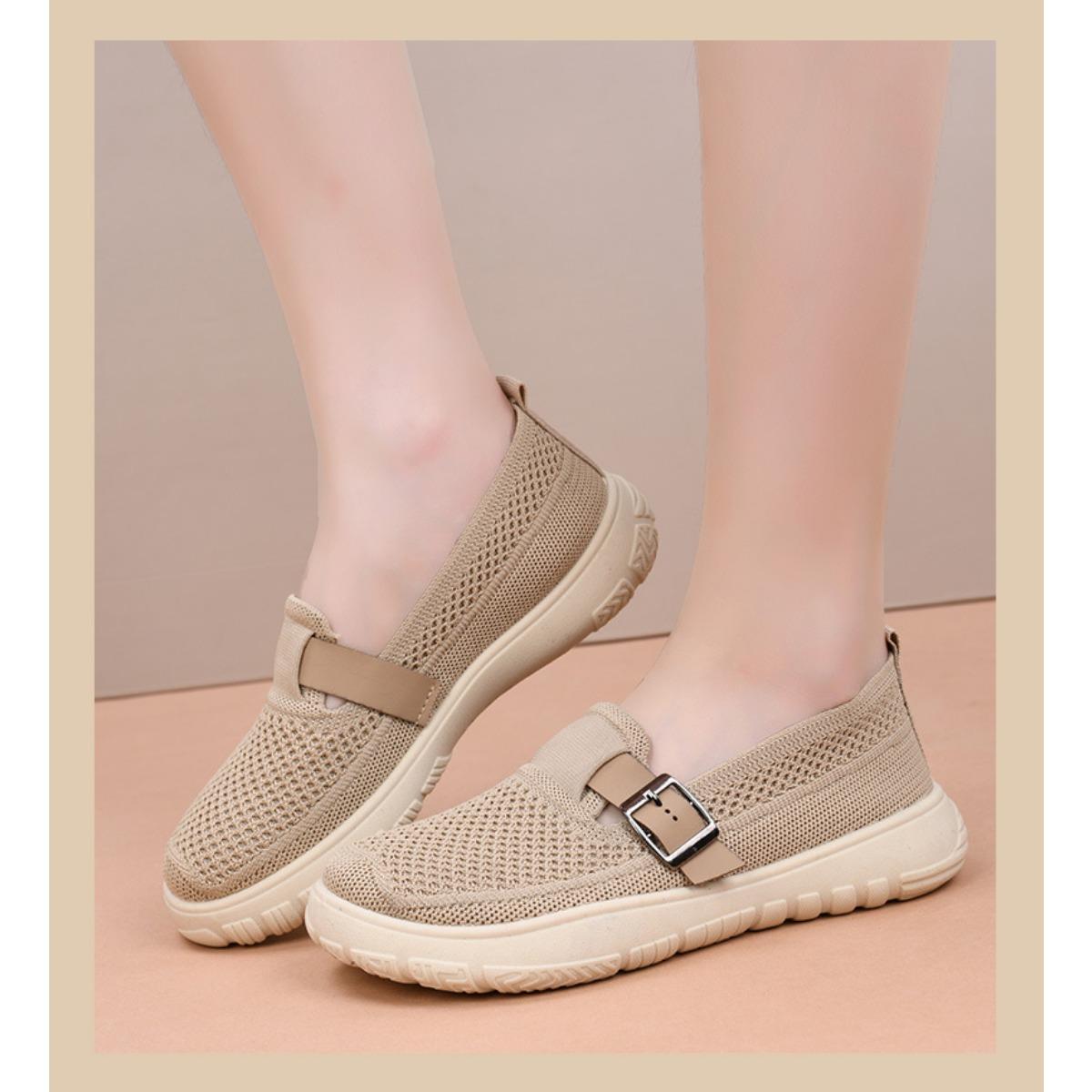 

Женские дышащие спортивные туфли с сетчатыми рукавами - Легкая и удобная повседневная обувь с круглым носком и дизайном с пряжкой 38 бежевый