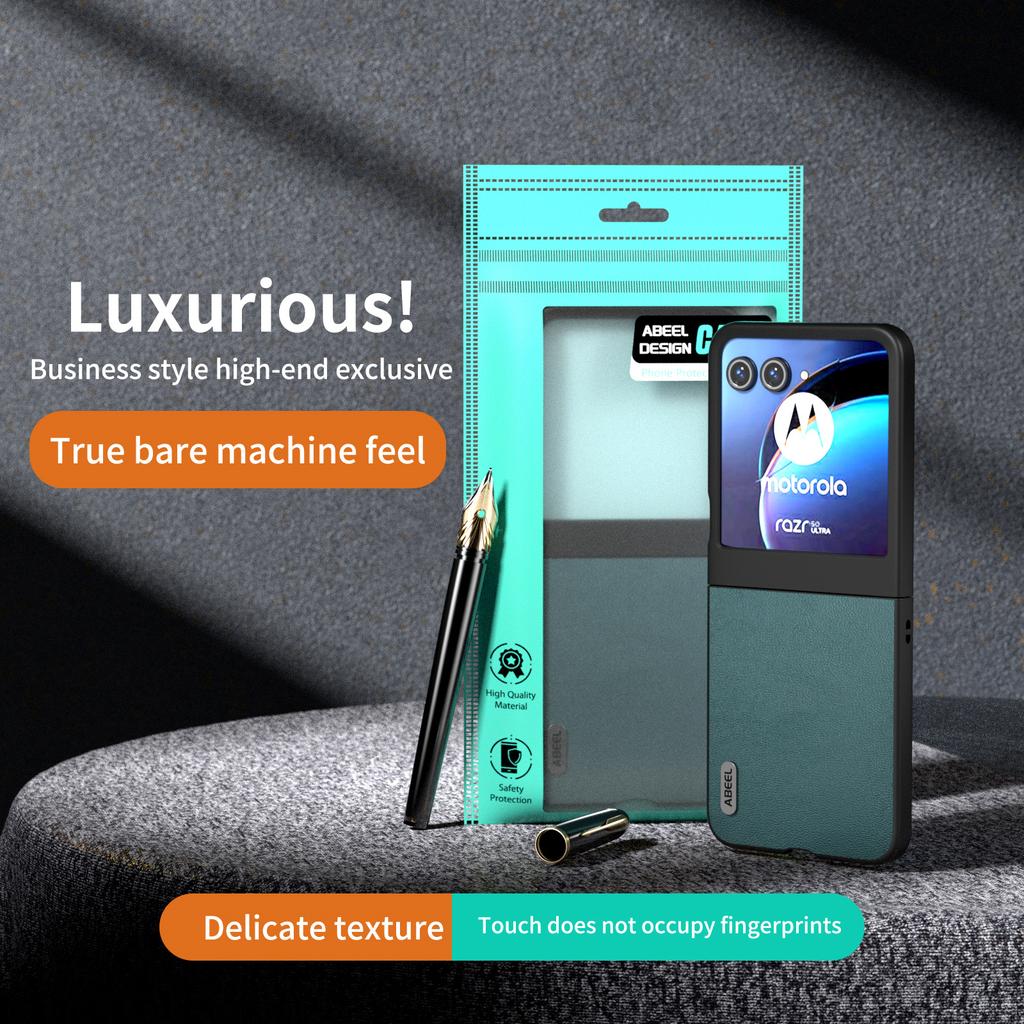 For Motorola Razr 50 5G Case Genuine Cow Leather Coated PC Phone Cover