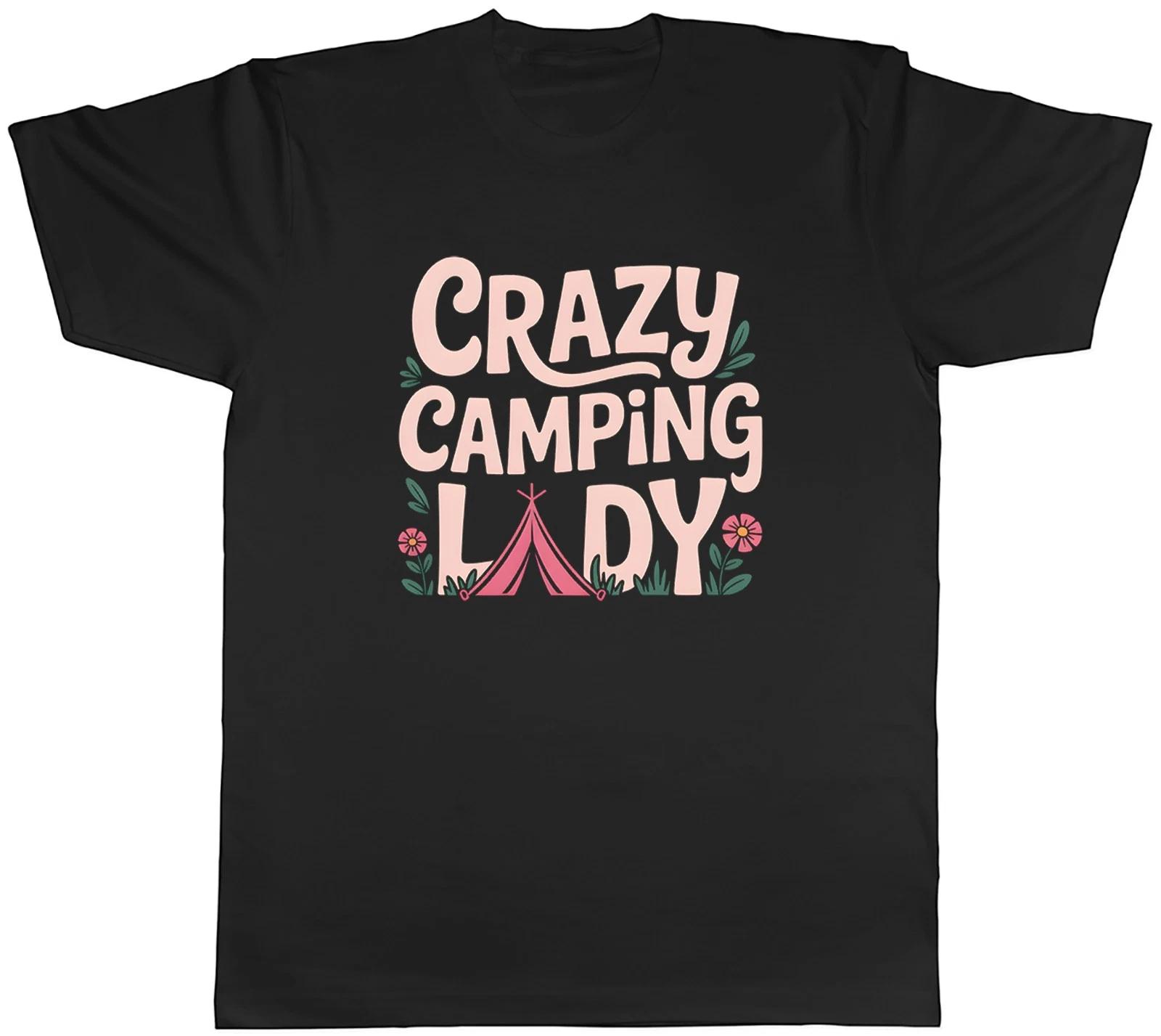 Crazy Camping Lady Tent Floral Mens T-Shirt Tee Gift Top L