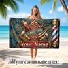 Barber Salon Theme Quick Dry Beach Towel Custom Name Text Print Large Sand Resistant Towel Beach Vacation