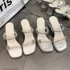 Fairy Wind Crystal Thick Heel Slippers Female Outer Wear 2025 Summer New Beautiful Transparent Rhinestone Temperament One-word Drag