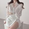 Autumn 2026 Elegant Embroidered Puff Sleeve Crochet Shirt for Women