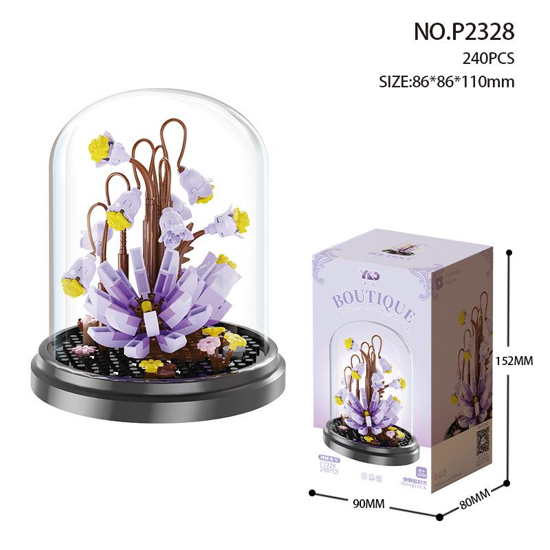 Preserved Flower with Cover Micro Particle Building Blocks - Desk Ornament Gift for Children's Day