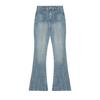 Women’s Mid‑Waist Vintage Washed Flare Jeans – Slim Fit Denim Pants – Blue Retro Style